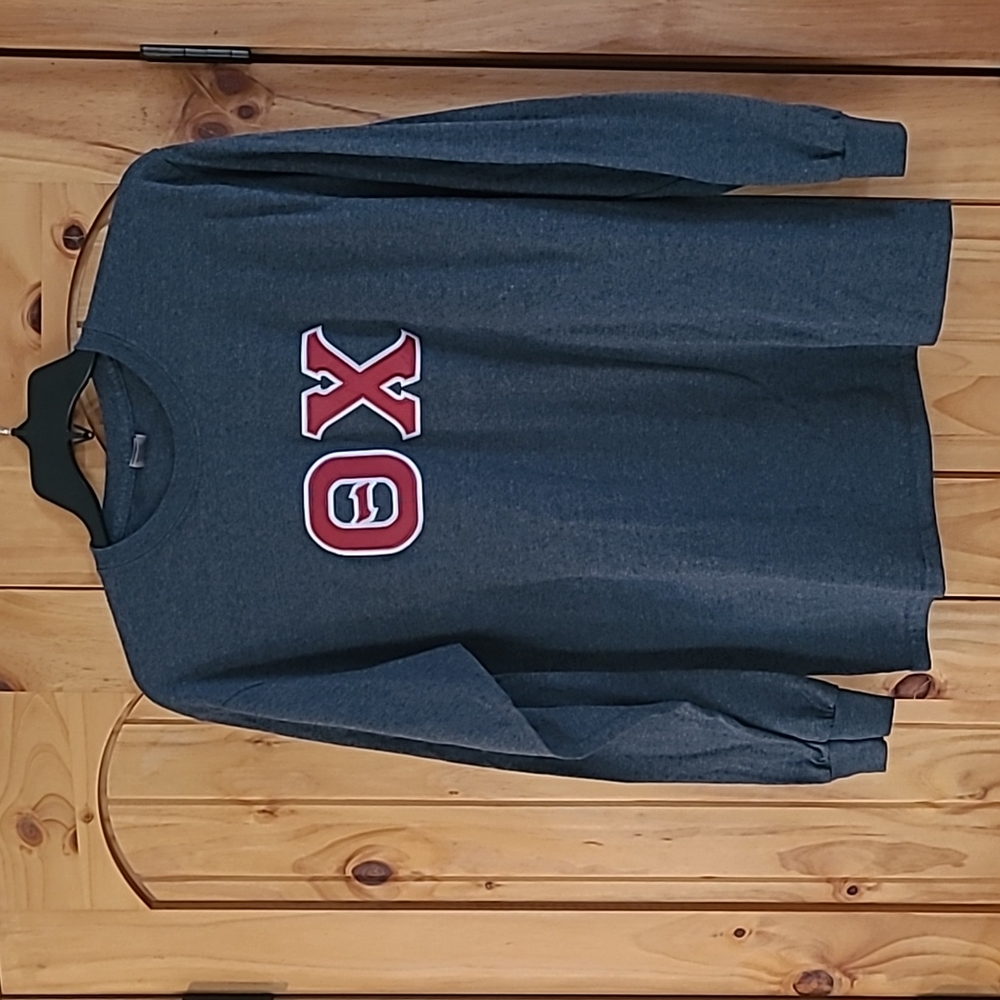 Theta Chi Fraternity OX Men's Long Sleeve heather grey shirt with Greek letters